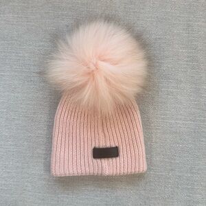 NWT Maniere Baby Wool Knit Beanie, Fur Pom, Pink- Size XS